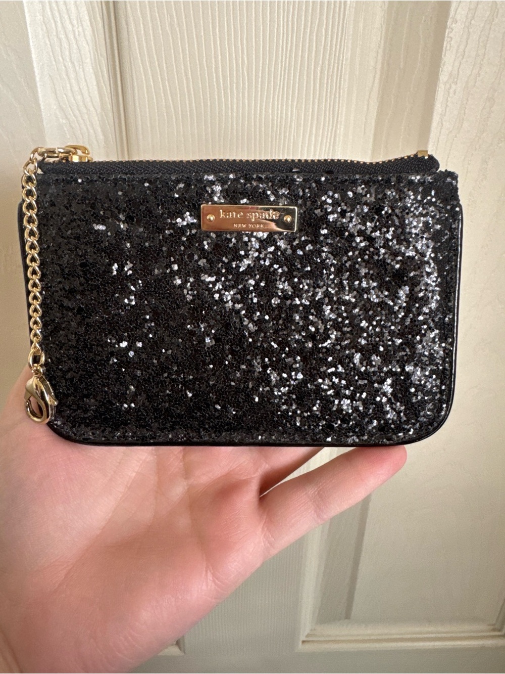 Kate Spade Black Glitter Keychain Coin Pouch Wallet